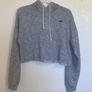 Holllister Cropped Hoodie in Grey with Stripes